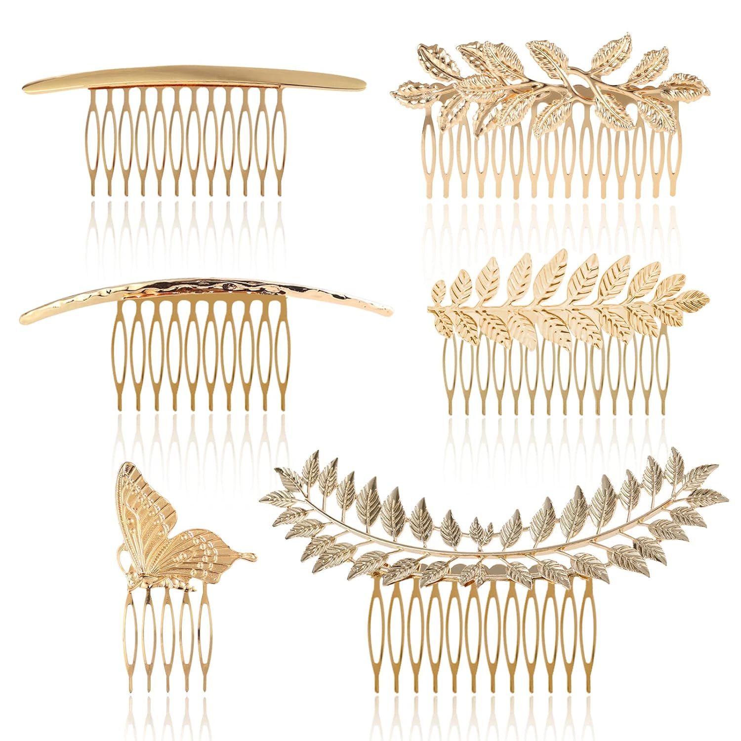 6 Pack Vintage Hair Side Combs Metal for Women Girl, Bridal Leaf Decorative Clips Gold French Twist Hair Slide Comb with Teeth Grip for Bride Wedding Headpiece Hair Accessories - Image 8