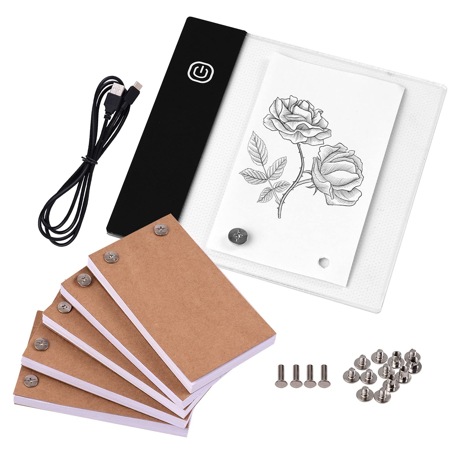 Flip Book Kit with Mini Light Pad LED Lightbox Tablet Design with Hole 300 Sheets Flipbook Paper Binding Screws for Drawing Tracing Animation Sketching Cartoon Creation
