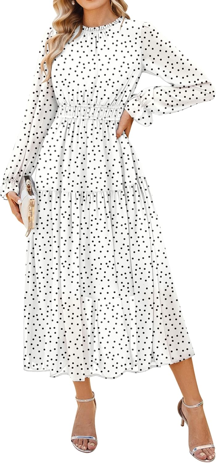 GRACE KARIN Women's Long Sleeve Maxi Dress 2026 Chiffon Flowy Wedding Guest Dresses Floral Dress with Pockets