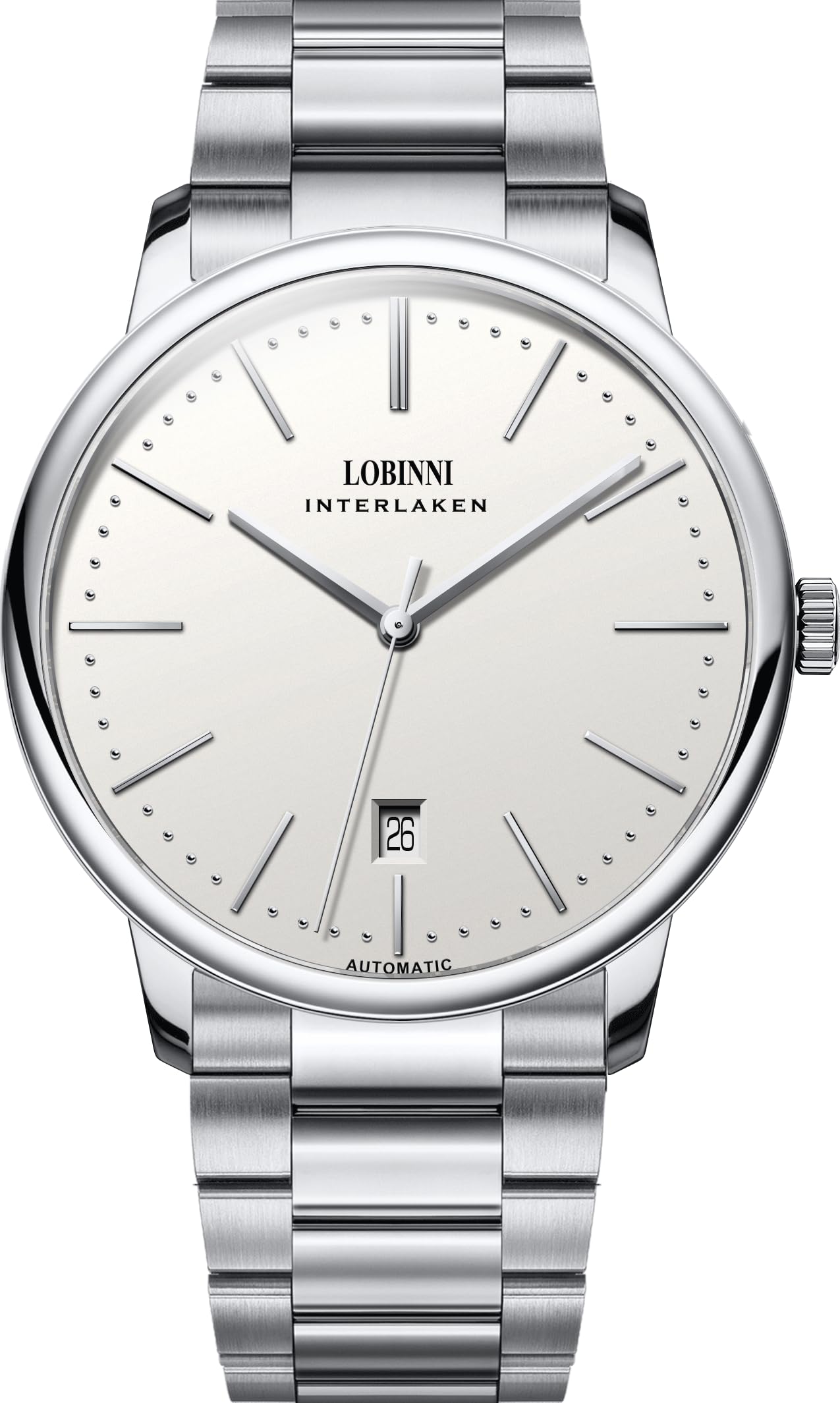 LOBINNI Reloj mecánico automático ultrafino para hombre, caja delgada de 7,9 mm, cristal de zafiro, calendario, correa de piel auténtica, resistente al agua, reloj de pulsera elegante