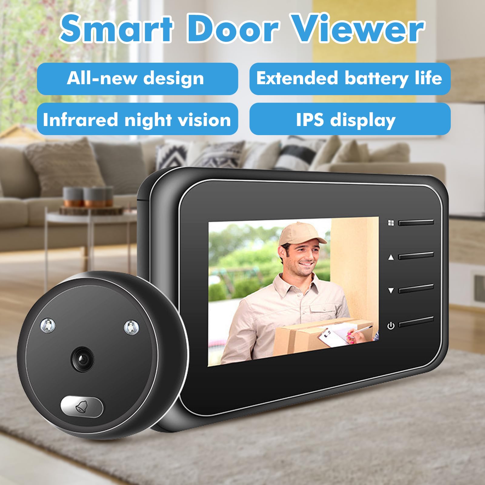 Inteligentny wizjer do drzwi 2,4 cala z kamerą i dzwonkiem do drzwi, szeroki kąt widzenia 120°, noktowizor na podczerwień, obraz HD 0,3 MP, automatyczne nagrywanie, pamięć 32 GB, do drzwi o