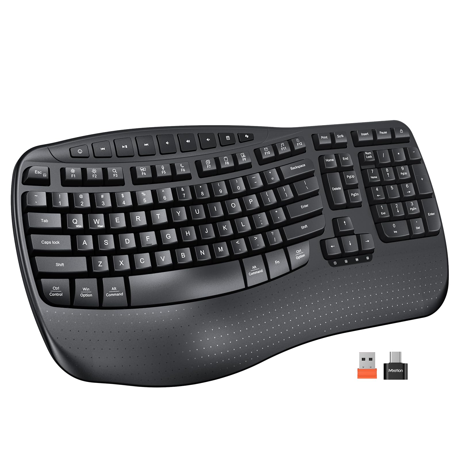 MEETION Wireless Ergonomic Keyboard Wave Keys Firm Wrist Rest for Natural Typing 2 4G USB-A Cordless Receiver and