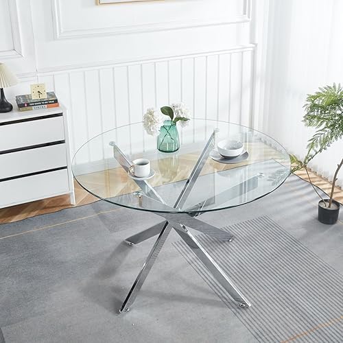 Miniatura 63 de Mesa de comedor de cristal de 51 pulgadas para 4, mesa de comedor rectangular contemporánea con parte superior de vidrio templado y patas de acero