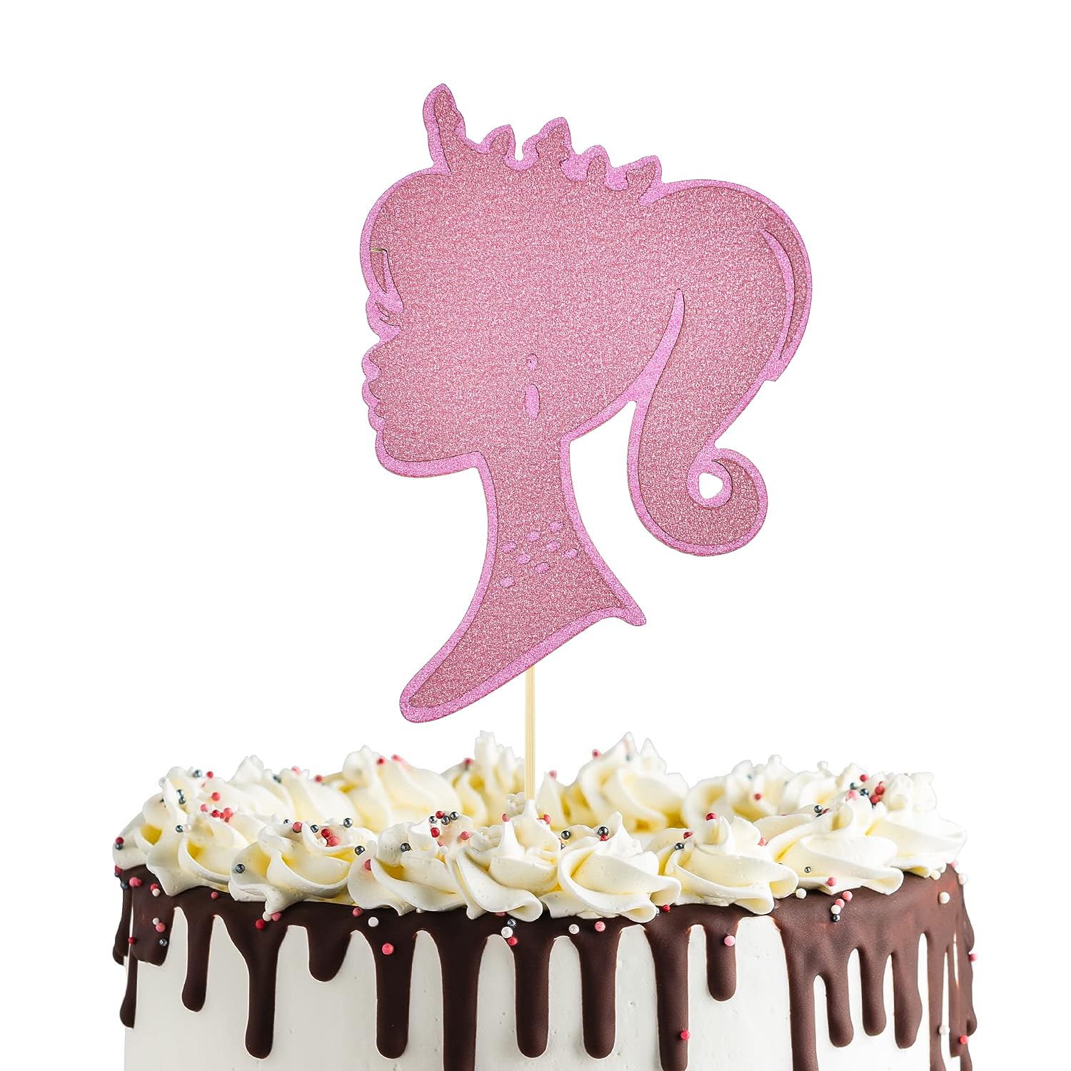 1 PCS Glitter Pink Girl Cake Topper Double Layers Girl Princess Baby Shower Cake Pick Decorations for Bridal Shower Girls Birthday Wedding Enaggement Party Supplies