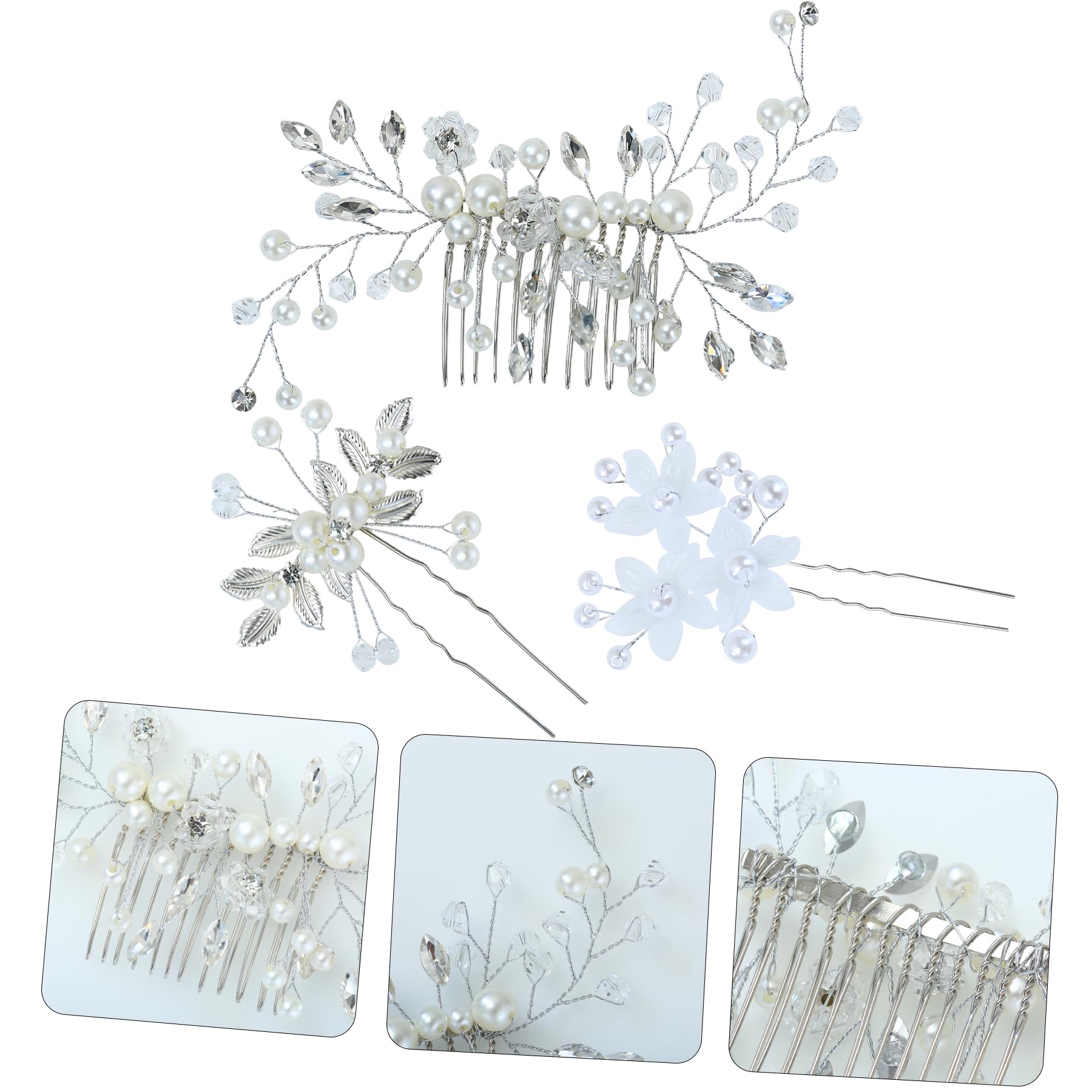 Umimiss 9pcs Bridal Hair Accessories in Gold/Silver Pearl for Wedding and Bridesmaids (SILVER) - Image 3