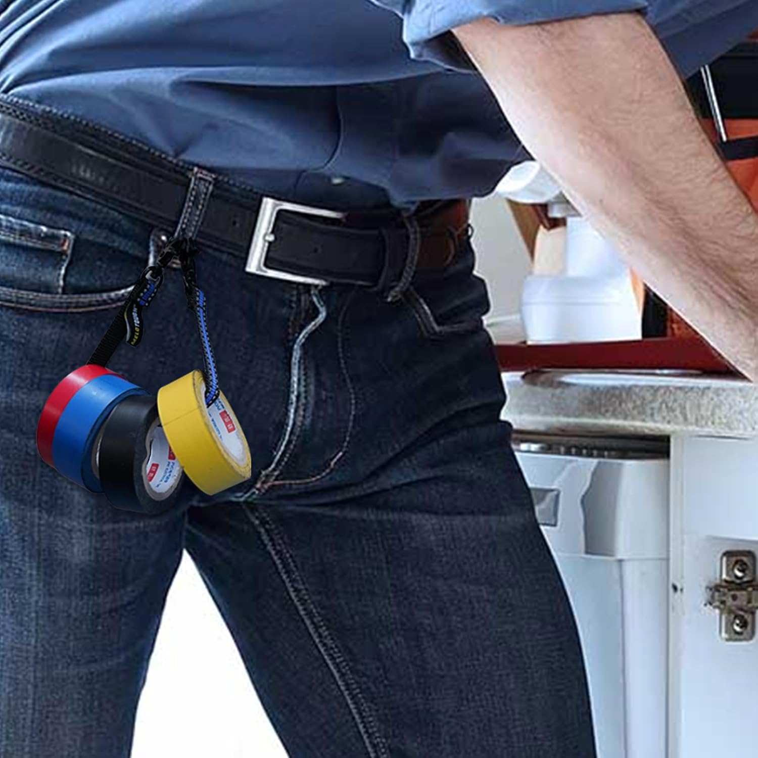 MELOTOUGH Tape Thong Electrical Tape Holder with Trigger Snap Hook for Tool Bag, Tool Pouch, Tool Belt (Blue) image 5