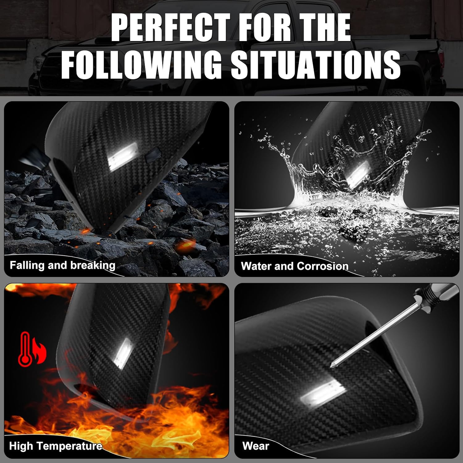 Carbon Fiber Direct Replacement Mirror Cover for 2016-2023 Toyota Tacoma TRD Off Road, TRD Pro, TRD Sport, Limited and Trail Special Edition (With Turn Signal), Not for SR or SR5 trim (Carbon Fiber)