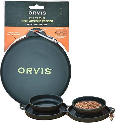 Orvis Comedero plegable de viaje para mascotas con plato de comida y agua, 2 en 1, sin BPA, silicona de grado alimenticio, cuencos de viaje para