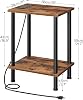 Mesita lateral HOOBRO con estación de carga, set de 2 mesas de noche con puerto USB y tomas de corriente, mesita de noche con 2 estantes de almacenamiento para espacios pequeños, sala, dormitorio, marrón rústico BF09UBZP201 5