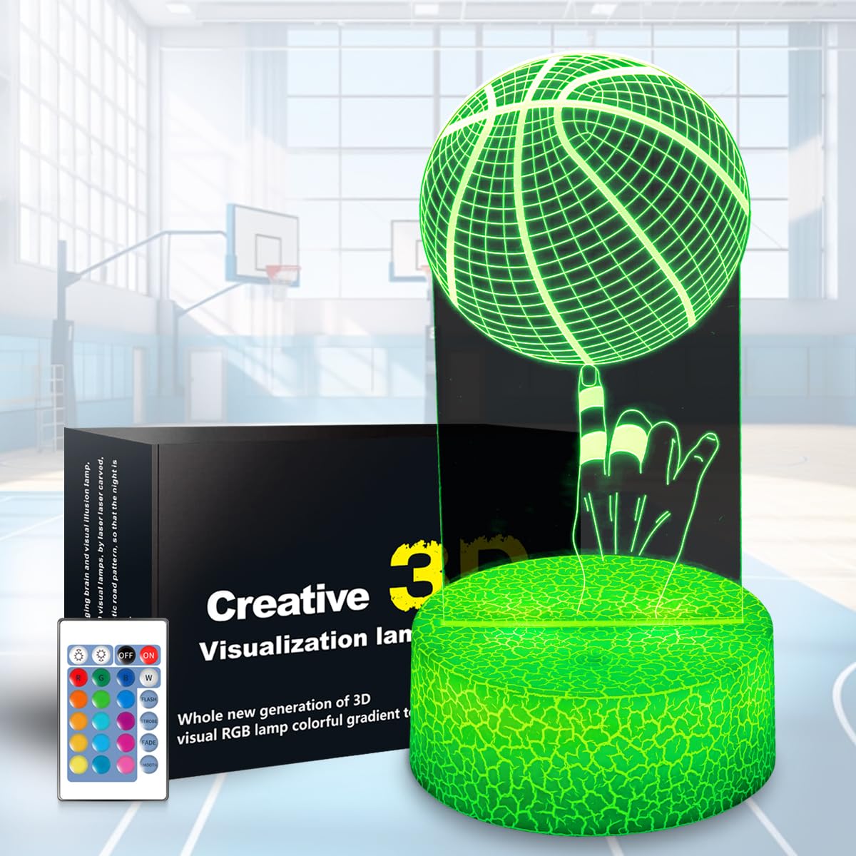 JHXLAMP Lampada da comodino 3D da basket, con 16 colori cangianti, con telecomando e Smart Touch, regalo per Natale, San Valentino, compleanno, per ragazzi e ragazze
