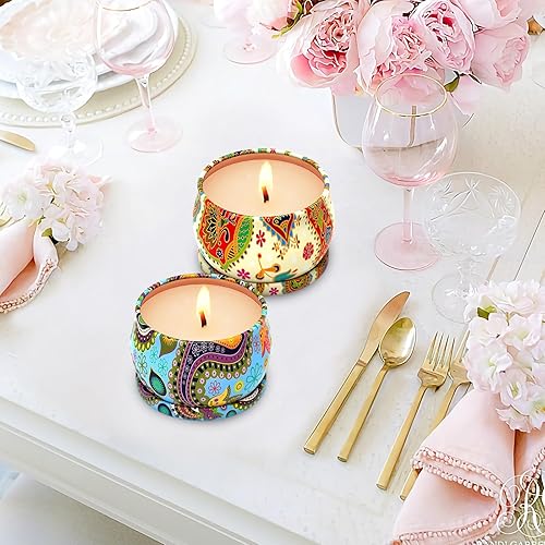 Miniatura 2 de Juego de 2 velas perfumadas de cera de soja para aromaterapia, velas de lata portátiles de 4.4 onzas, cesta de regalos para Navidad, Acción de