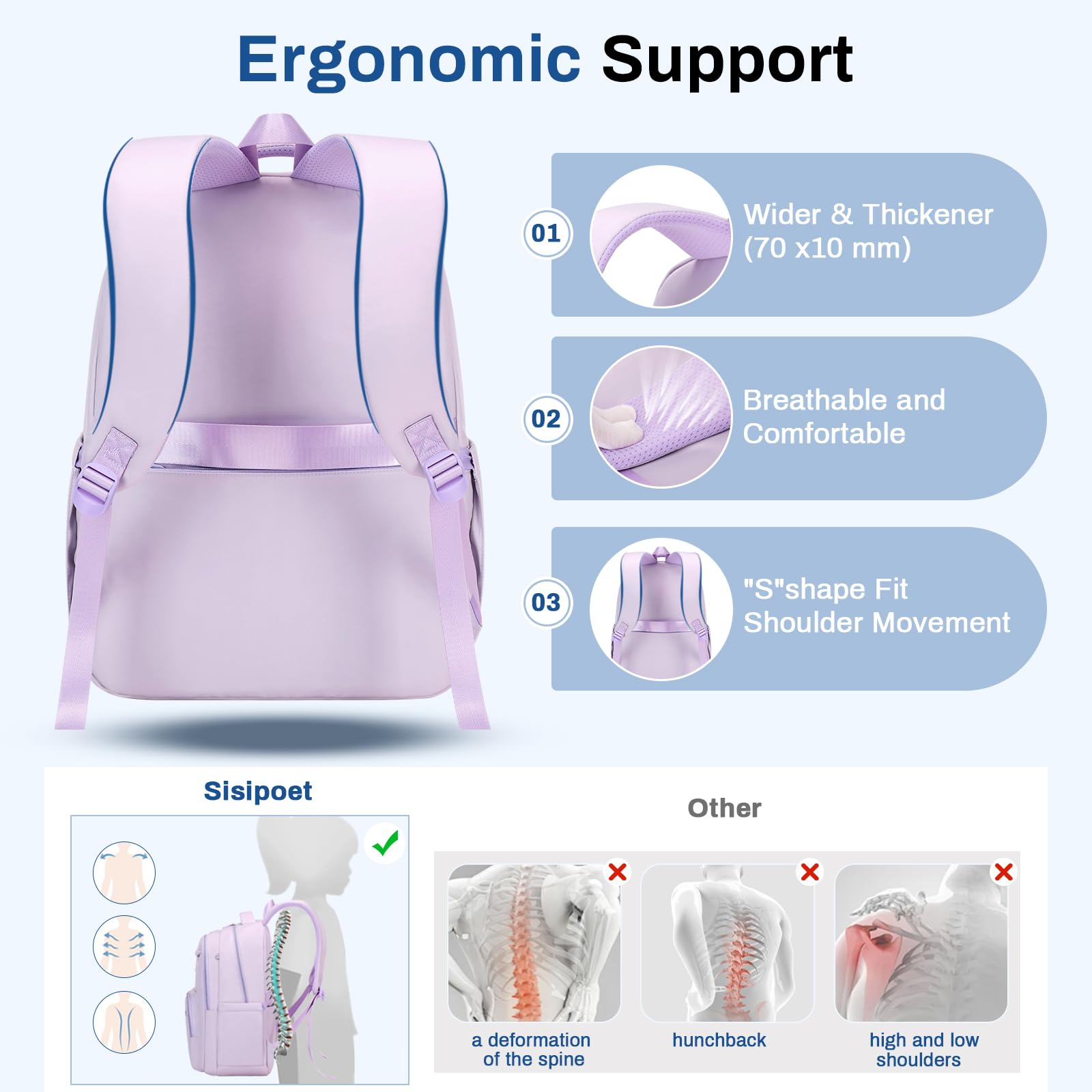Sisipoet Mochila informal, Púrpura, Mochilas Daypack