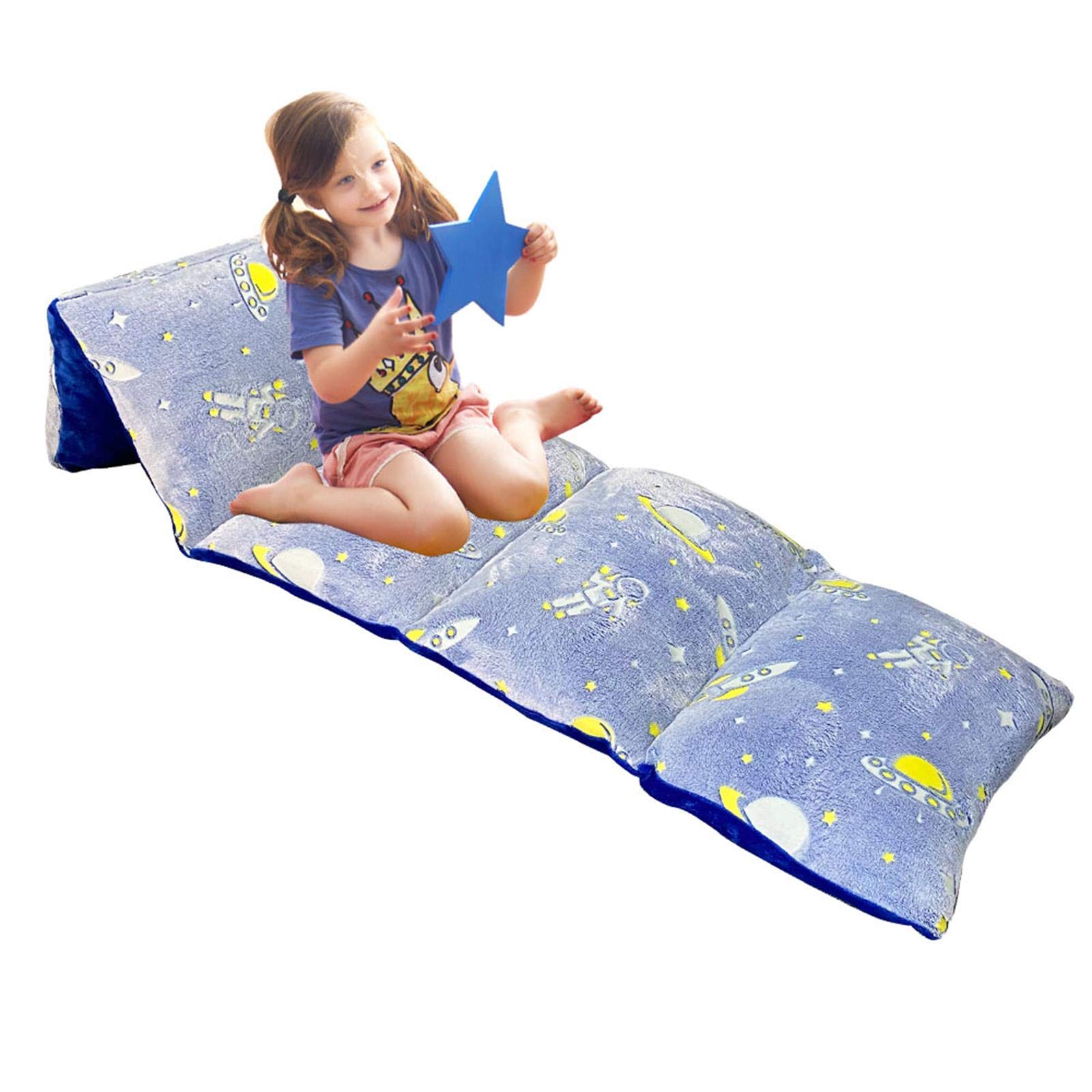 Glow In The Dark Pillow Bed Lounger Cover - Portable Floor Mat For Sleepovers, Travel & Play (Gray)