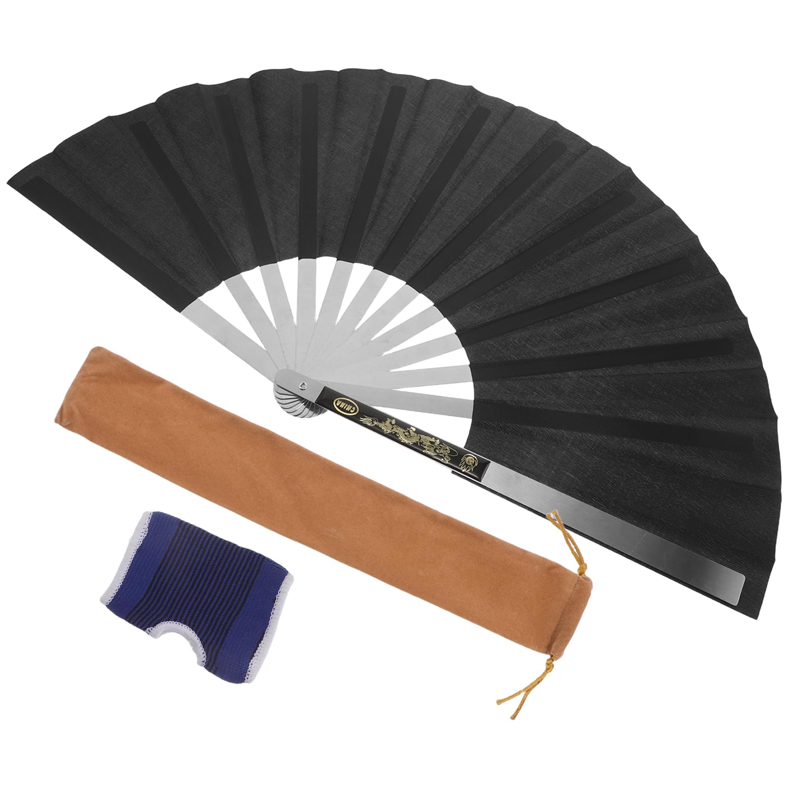 Éventail pliant chinois noir en acier pour vos séances de tai-chi en plein air et décoration zen