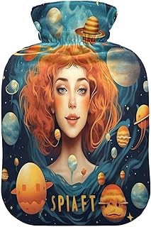 Wajiw Hot Water Bottle with Cover 1L Warm Water Bottle for Hot and Cold Compress Hot and Cold Therapies,Hand Feet Warmer,Space Painting