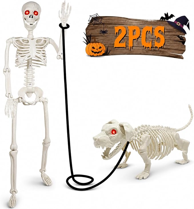 Halloween Skeleton Decorations with Dog Skeleton: 3 FT Light Up Skeletons