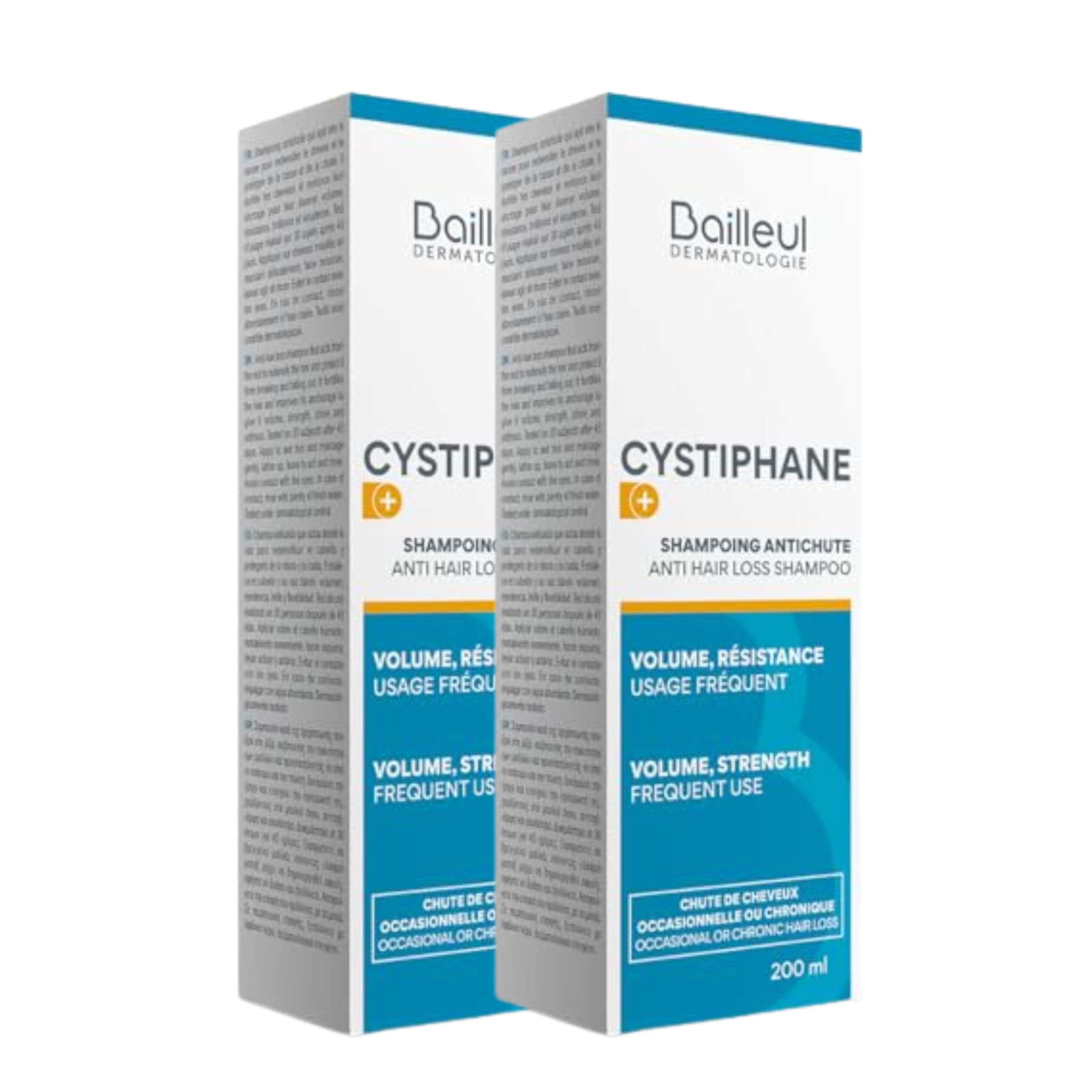 Bailleul | Cystiphane+ | Champú Anticaída | Caída del cabello (ocasional o crónica) | Redensifica y protege contra la rotura y la caída | Volumen, resistencia y flexibilidad | 2 x 200 ml