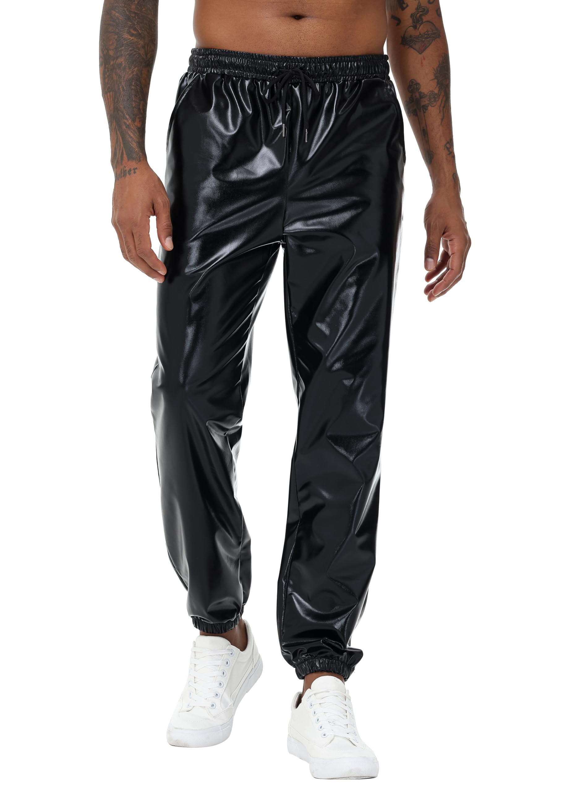 NewL Pantalones Deportivos para Hombre, Color Plateado Brillante, metálico, Hip Hop, Discoteca, Fiesta, Festival, graduación, Ropa de Calle