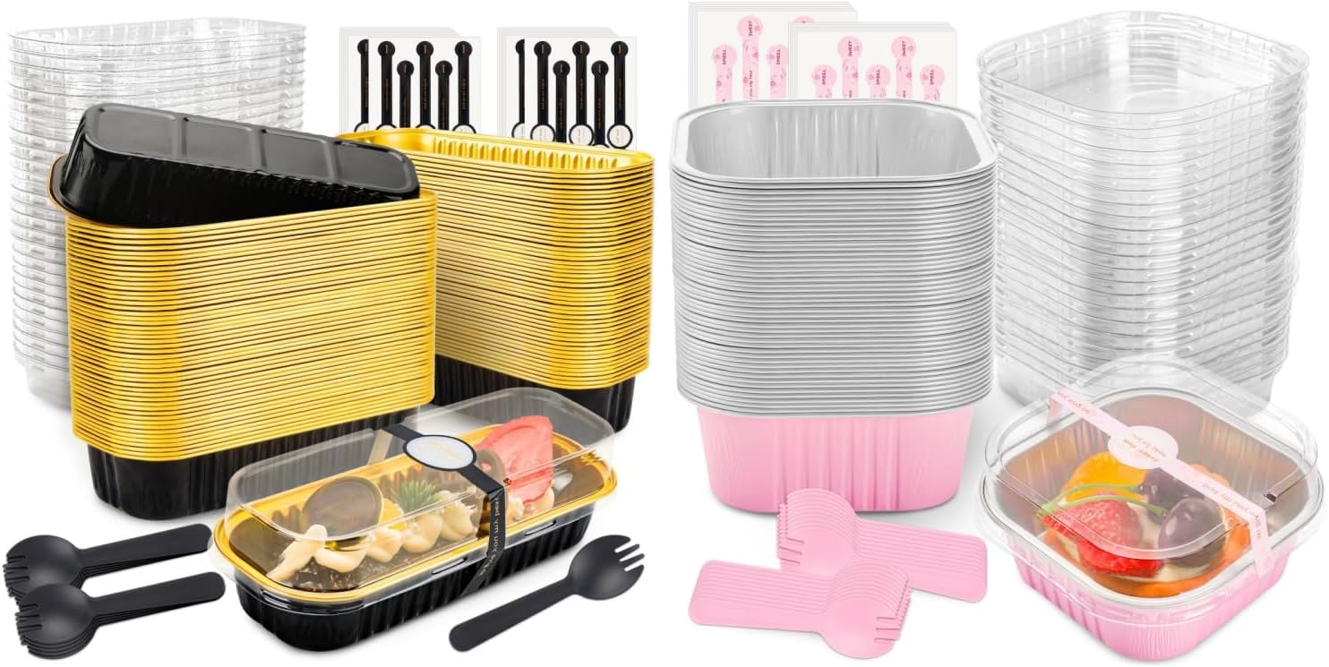 bundle of 170 Pack Mini Loaf Pans with Lids and Spoons