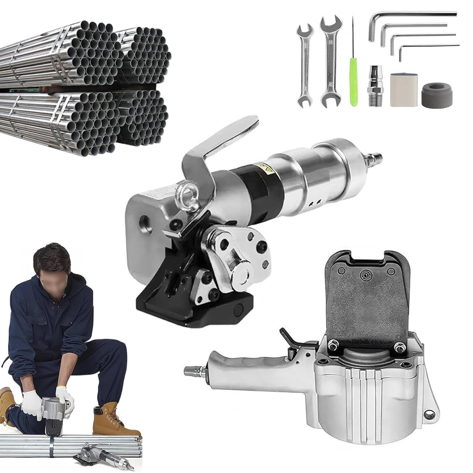 TIANQIHAO Pneumatic Metal Strapping Machine, Tensioner And Cutter Sealer Steel Strapping Tool, Heavy Duty Split Type Baler For 19/25/32Mm Width Strapping