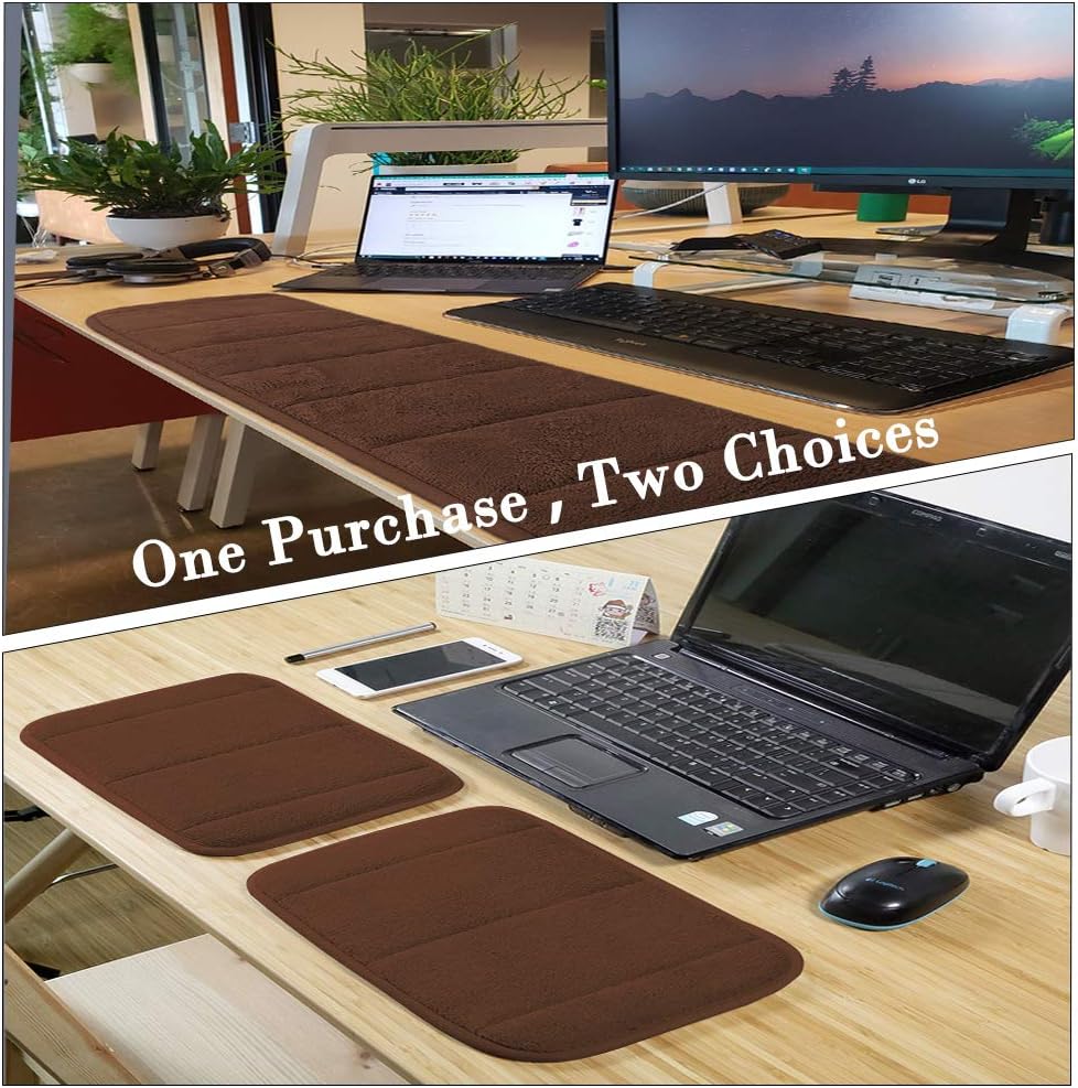 AUHOKY 2 Sets Ergonomic Computer Wrist Pad - Long & Short Size Combination Keyboard Rest Elbow Support Mat for Office, Desktop, Working, Gaming - Memory Foam Relieve Elbow Pain (Brown) - Image 2