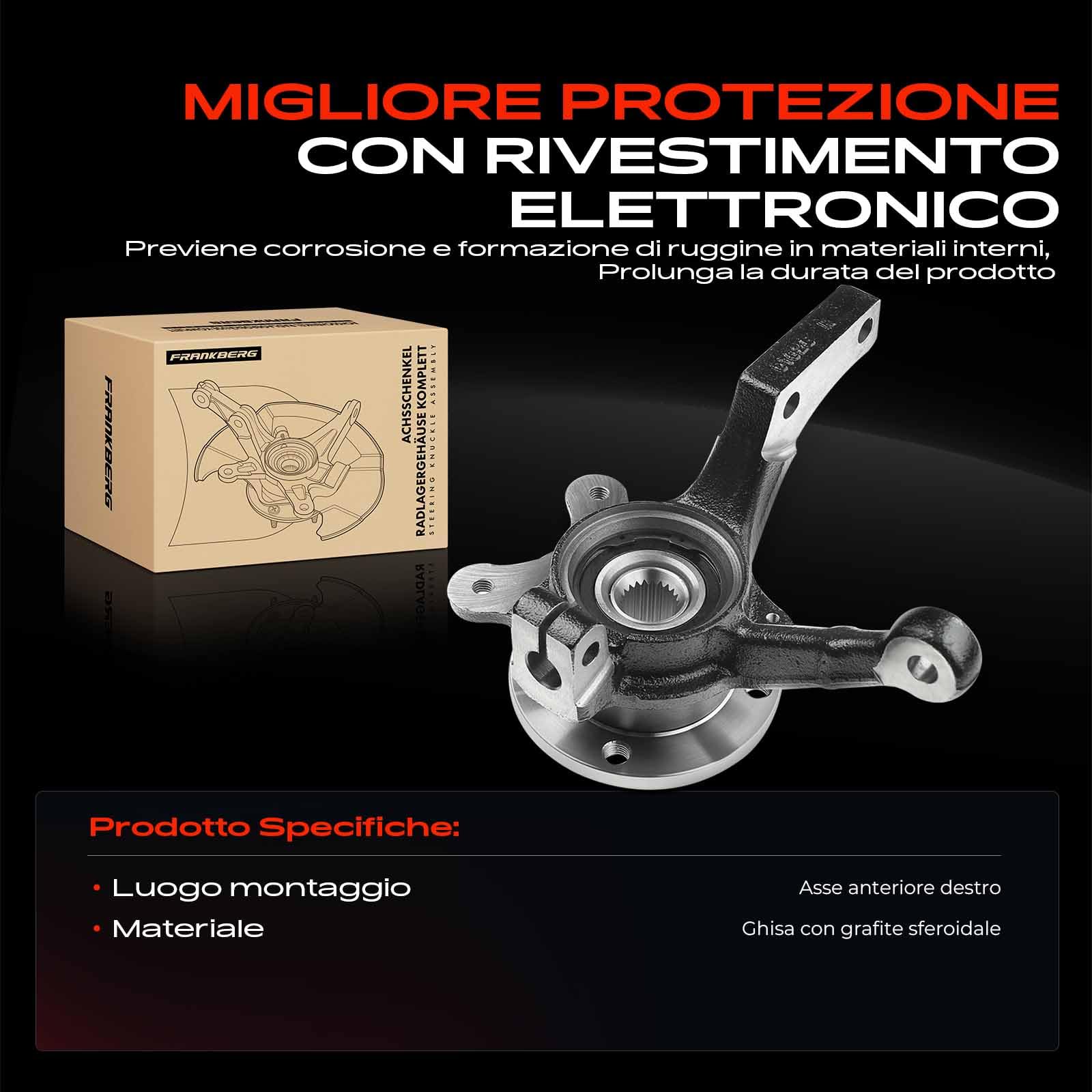 Frankberg Alloggiamento cuscinetto ruota mozzo sterzo anteriore destro | 171407256B; Compatibile con: Golf I Cabriolet 155, C.a.d.d.y I 14, Golf I 17, S.C.I.R.O.C.C.O 53, J.e.t.t.a I 16