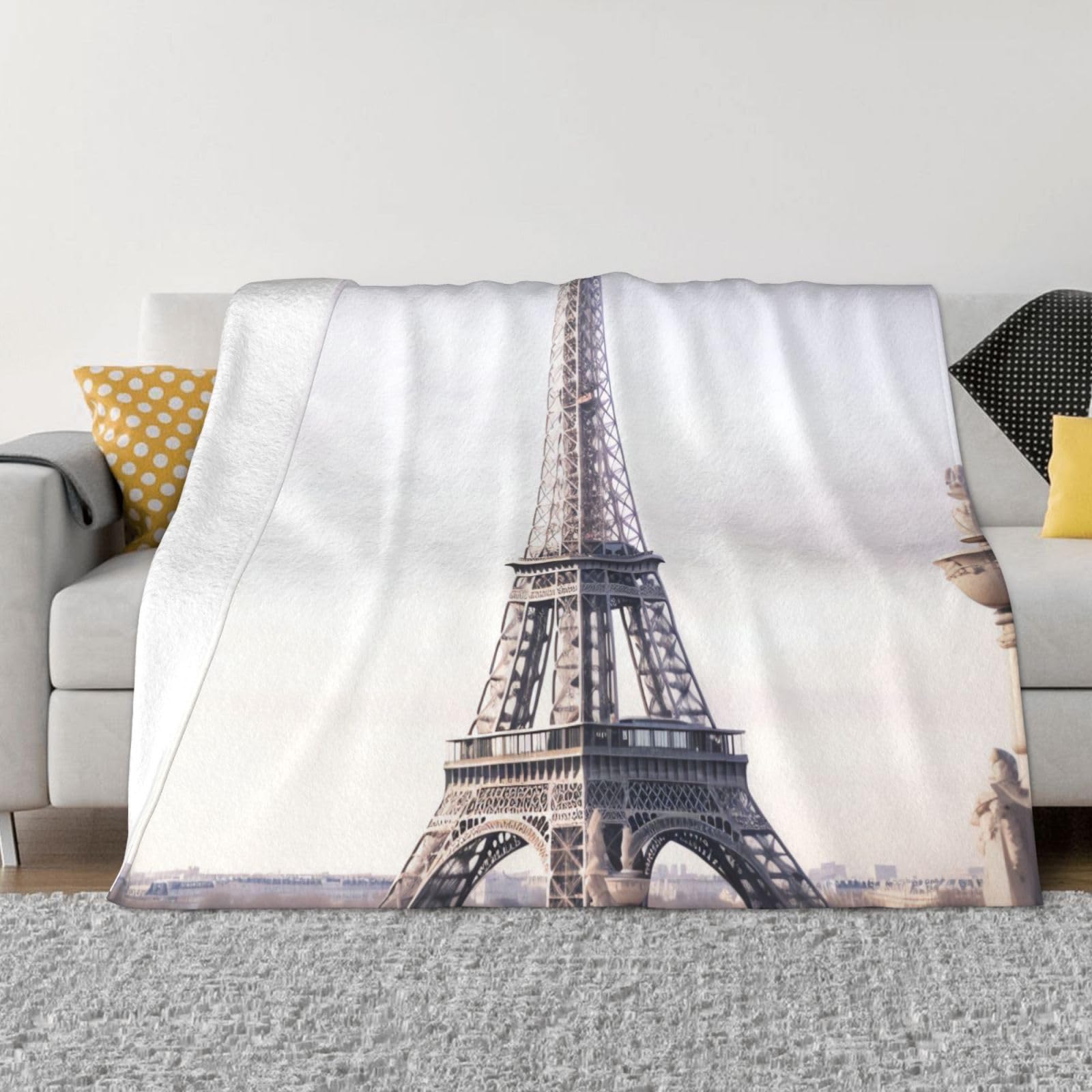 Couverture micro polaire Tour Eiffel chaude et légère pour canapé et salon