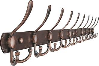 Dseap Coat Rack Wall Mount - 38” Long 10-Tri-Hooks Heavy Duty Coat Hanger Rail Wall Hooks for Hanging Coats Hats Clothing Clothes Purse Mudroom Entryway, Antique Copper