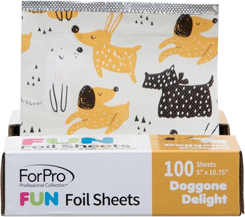 ForPro Professional Collection FUN Doggone Delight 5" Foil Sheets, Aluminum, Pop-Up Foil Dispenser, Hair Foils for Color Application & Highlighting Services, Food Safe, 5” W x 10.75” L, 100-Count