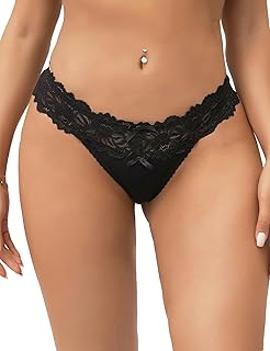 ohmydear Women's Floral Lace Thongs Soft Stretchy Thongs Plus Size Underwear Ladies Panties Hipster Bikini