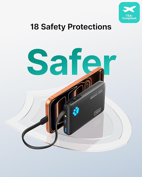 INIU 45W Portable Charger, 10000mAh Power Bank with Built in USB C Cable, Small USB C in&Out Fast Charging Powerbank, Phone Charger Battery Pack for iPhone 17 16 15 Pro iPad Samsung S25 S24 Google etc by INIU - Image 7