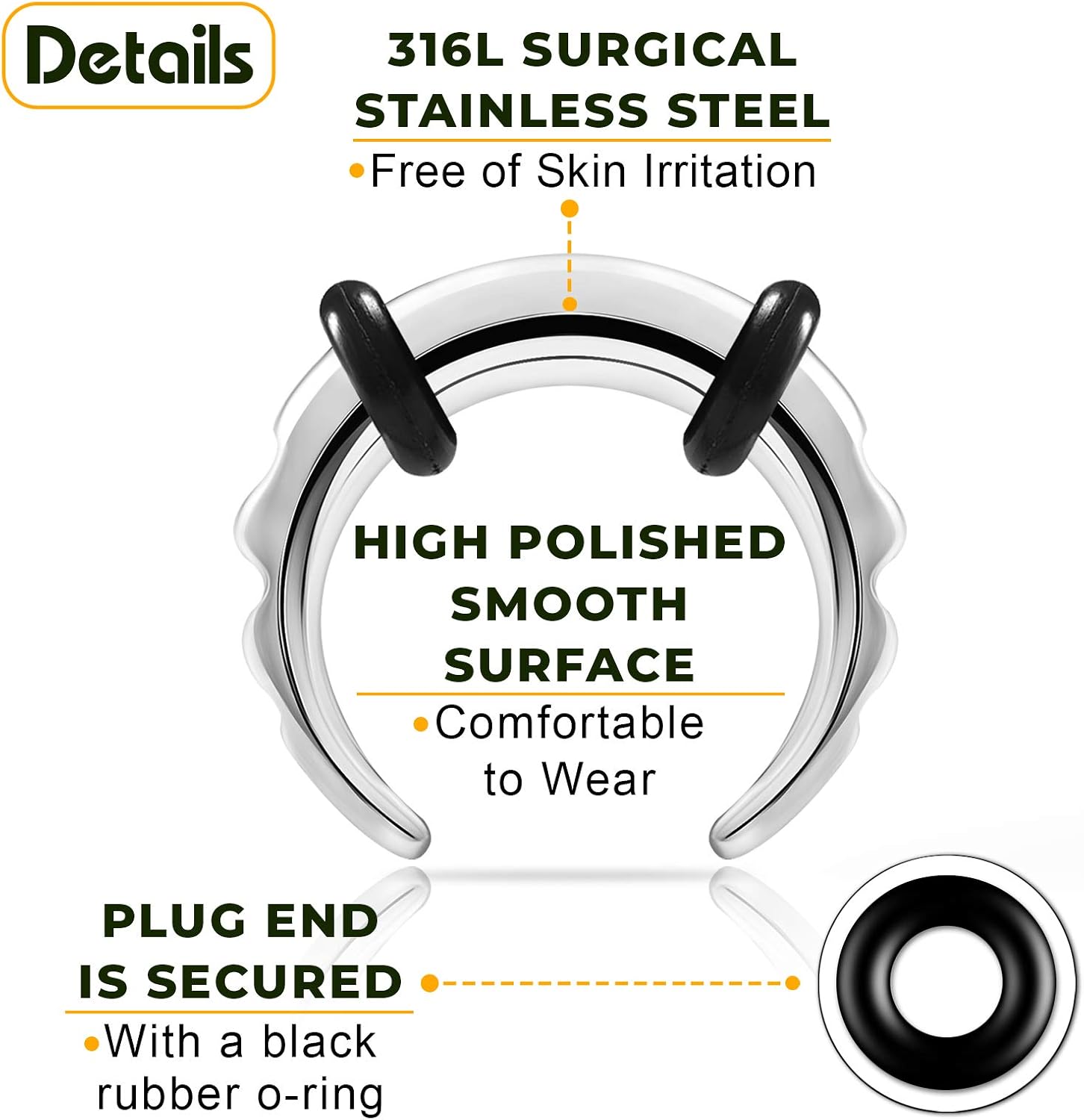 Pair of 316L Surgical Steel pincher septum double O-rings Piercing Jewelry Ear Stretcher Plugs Flesh Earring Lobe