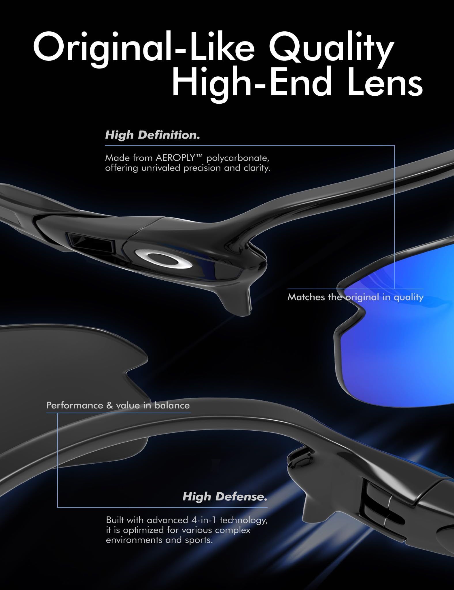 Saucer Lentes y almohadillas nasales de repuesto prémium para gafas Oakley Extender OX3249 de 58 mm, protección UV400, antiarañazos
