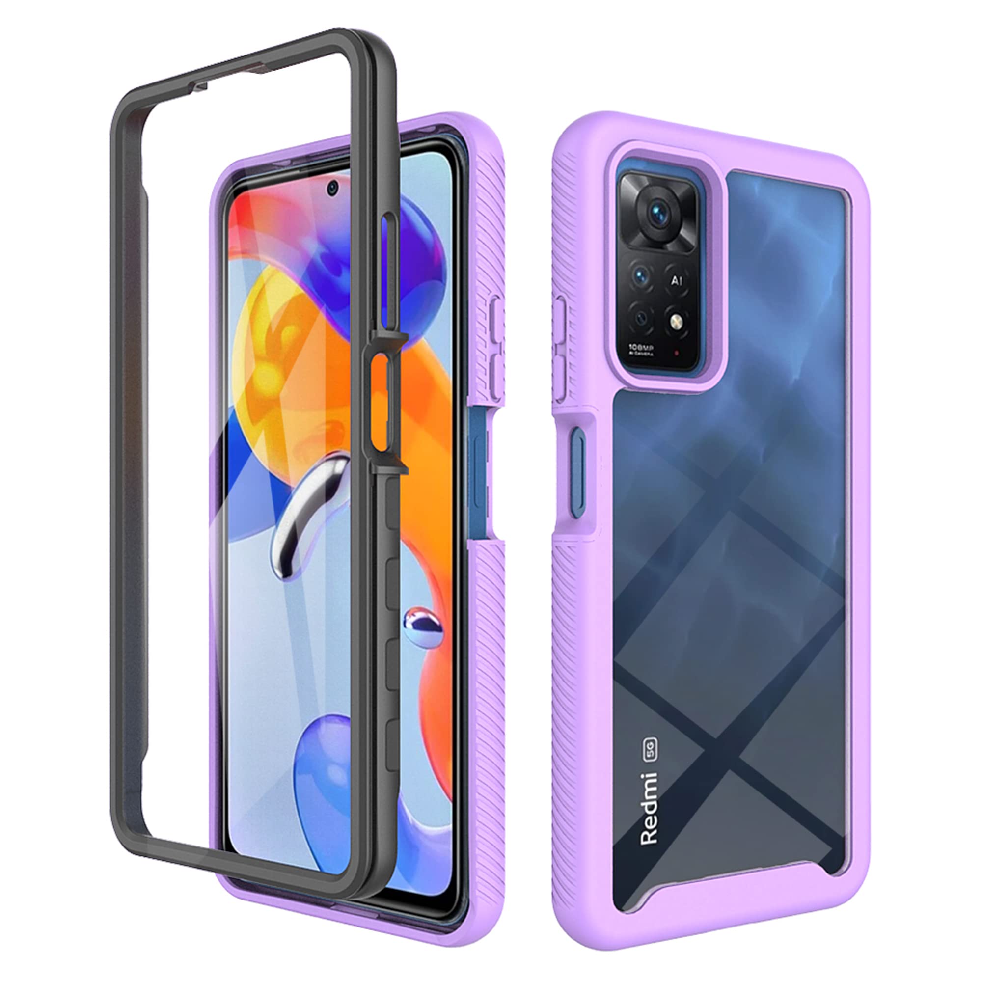 XINNI Cover per Xiaomi Redmi Note 11 PRO (4G/5G), Protezione Schermo Integrata 360 Gradi Antiurto Custodia, Rugged Doppia Faccia Bumper Trasparente Full Guscio Fronte Case, Rosso