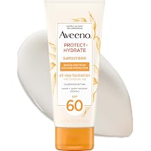 Aveeno Protect + Hydrate Sunscreen Lotion for Body &amp; Face with Prebiotic Oat, SPF 60 Broad Spectrum Sunscreen, Paraben, &amp; Oil Free, Water &amp; Sweat Resistant (80-min) for Sensitive Skin, 3 Fl Oz | Moisturizing