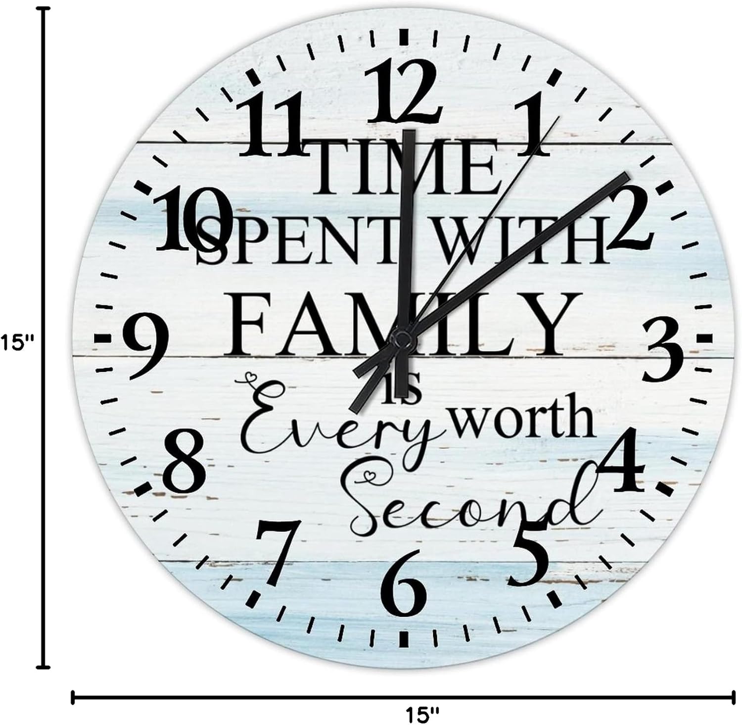 Time Spent with Family is Worth Every Second Clocks 15 Inch, Family Quote Saying House Decorations Living Room Quality Quartz Non Ticking Round Arabic Numbers Clock for Kids Room and Kitchen