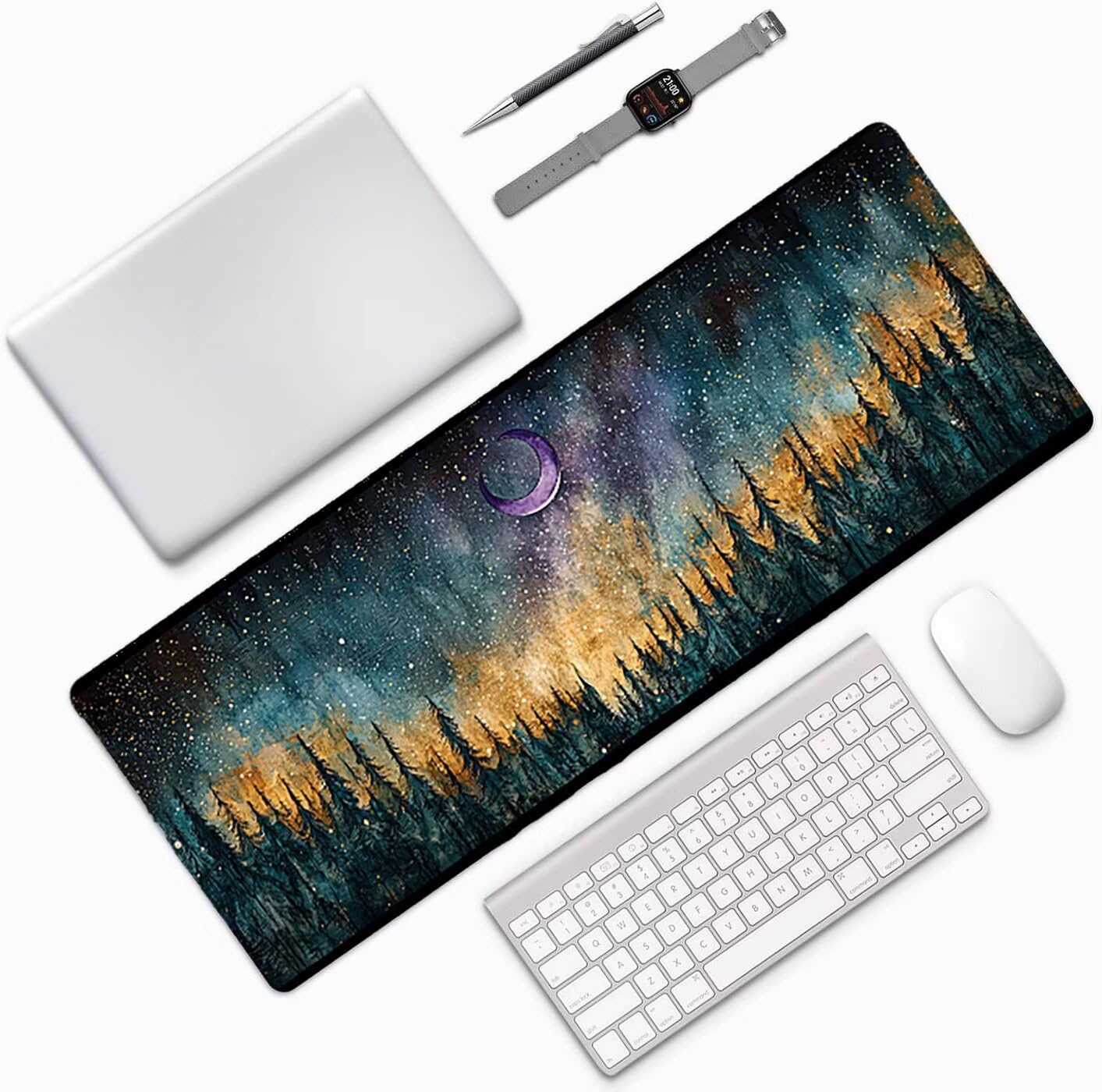 Lpfieonn gwiaździste niebo podkładka pod mysz do gier XXL- 120x60cm - mata na biurko z krajobrazem XXL - podkładka na biurko dla graczy - szyte krawędzie wodoodporne antypoślizgowe - wysoka precyzja i