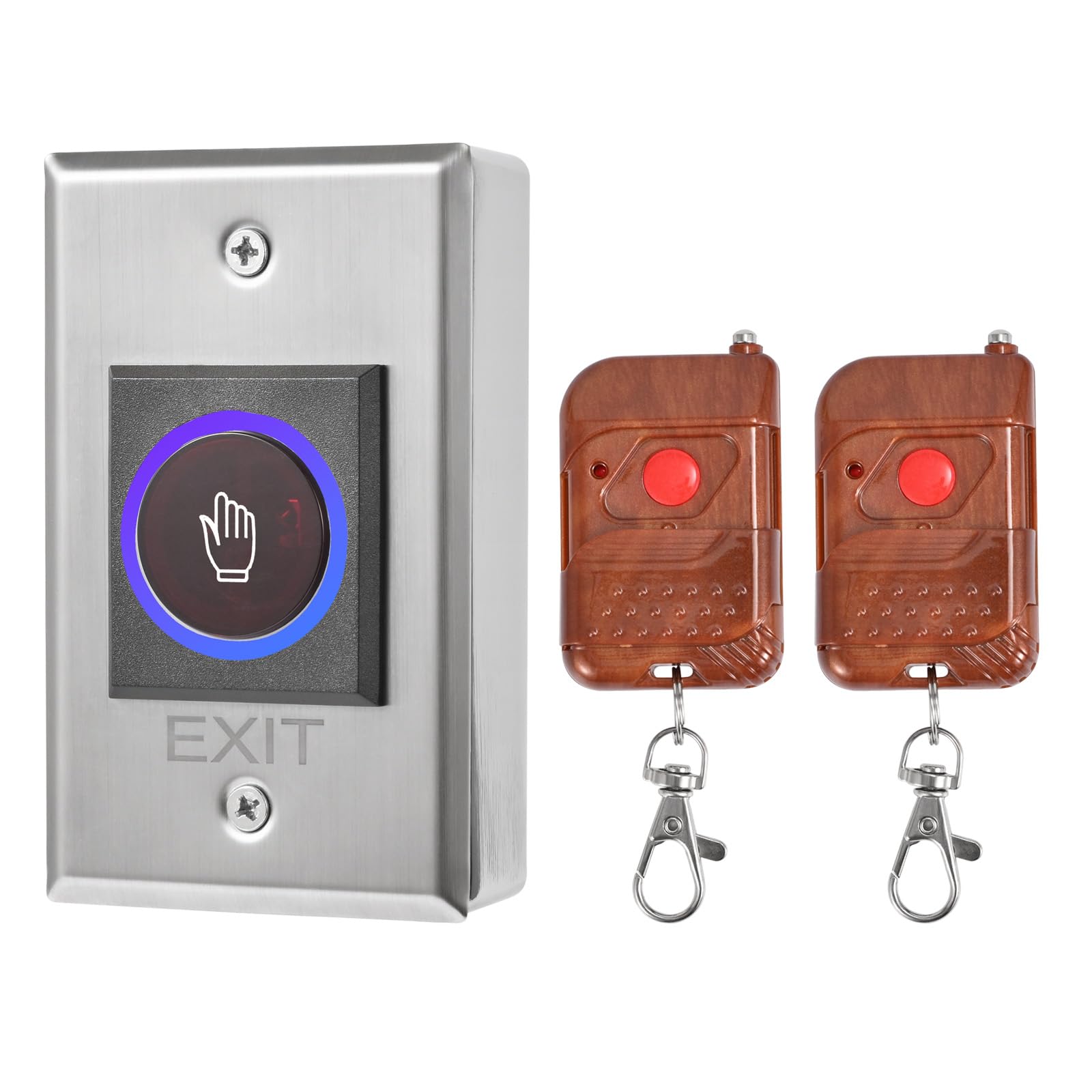 Infrared Door Access Switch with 433MHz Remote Control, Stainless Steel Touchless Exit Button, DC 12V, Dual-Color Indicator, Supports up to 30 Remotes for Access Control Systems