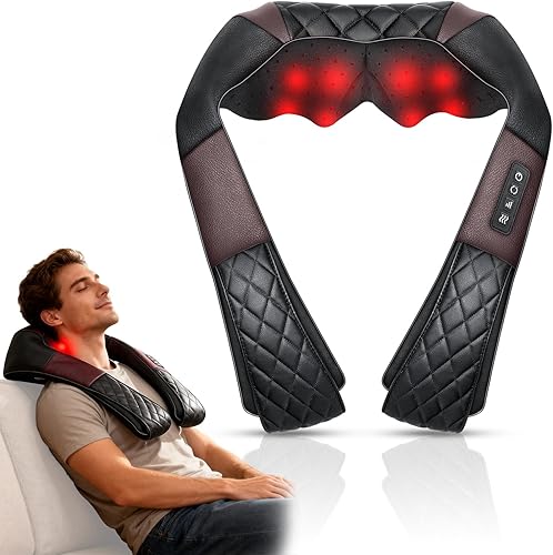 Masajeador de cuello para aliviar el dolor masajeador de espalda Shiatsu de tejido profundo con calor, regalos de Navidad para hombres, mujeres,