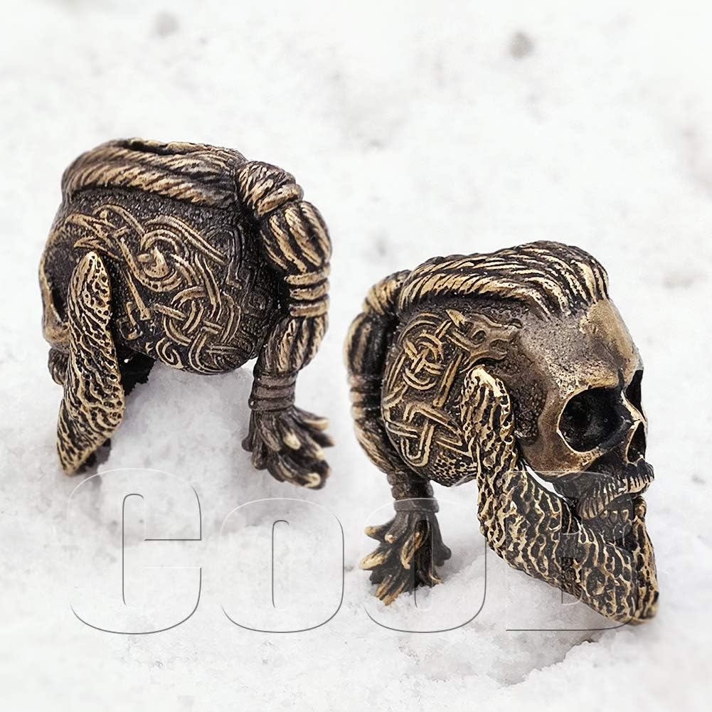 СooB EDC Paracord Bead, Knife Lanyard Bead, Beard Bead Skull Skulls Collection. Metal Hand-Casted Paracord Beads Charms for Paracord Lanyards Bracelets 1Pcs/Lot (Ragnar Lothbrok Skull Bronze)