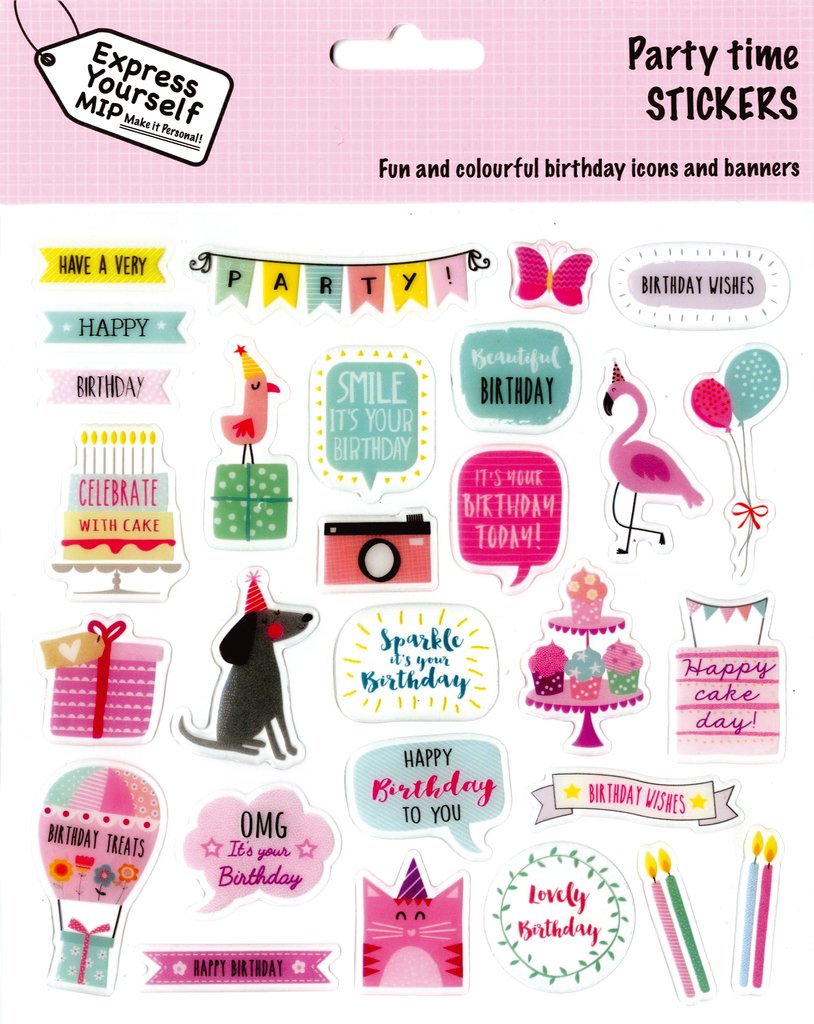 Express Yourself MIP, Party time Stickers - Ideal for Card Making, Scrapbooking, Papercrafts, Childrens Crafts etc