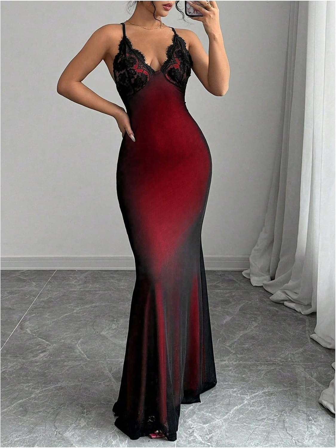 Verdusa Women's Lace Mesh Wedding Guest Dress Bodycon Criss Cross Backless Fishtail Maxi Cocktail Dresses