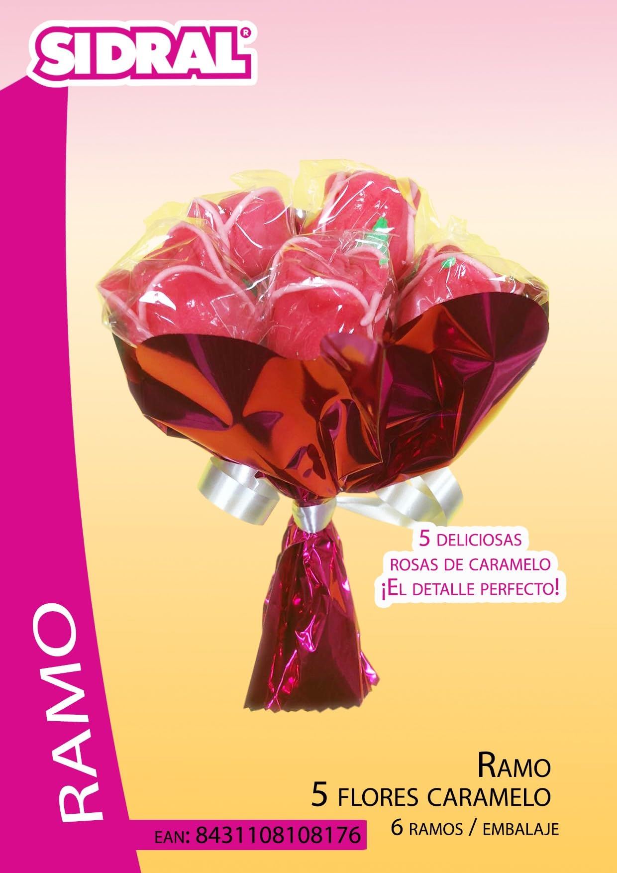 SIDRAL .18 Piruletas de Rosas de Caramelo duro Sabor Fresa (45 g) – Piruletas, Chuches San Valentín, Kit de Chuches Sin Gluten, Regalos y Celebraciones