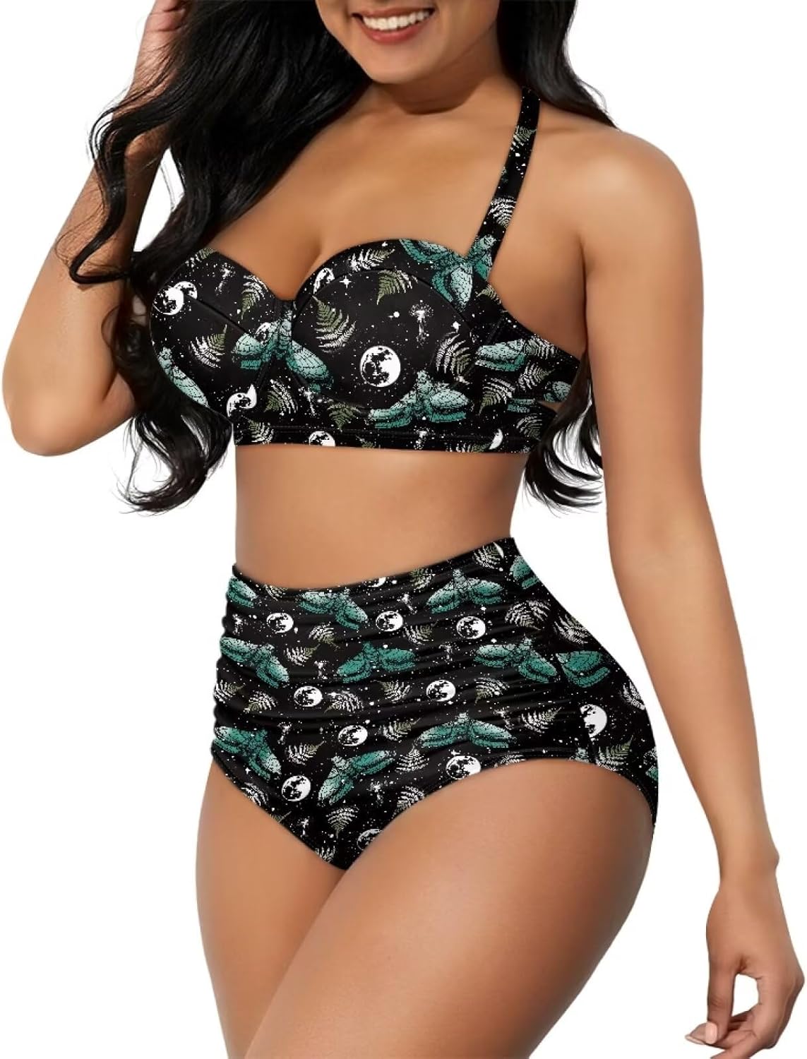Suobstales Women High Waist Bikini Set Two Piece Push Up Halter Swimsuits Bathing Suits Tummy Control Swimwear Beachwear