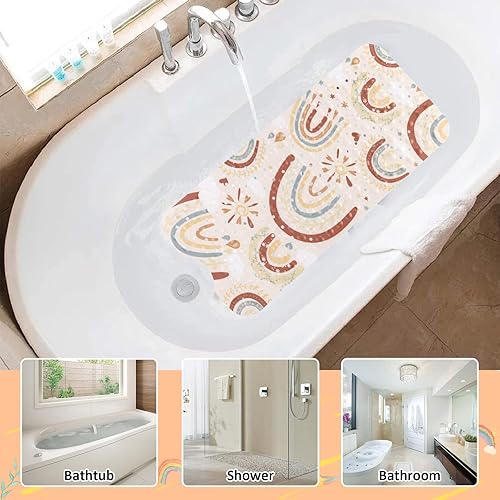 Miniatura 7 de Topotdor Alfombra antideslizante para bañera de bebé para niños, 40 x 16 pulgadas, bonita alfombra de baño de dibujos animados antideslizante con