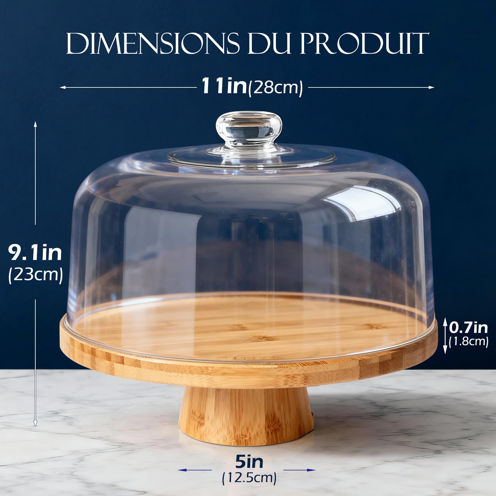 Masthome Présentoir à Gâteau Sur Pied avec Couvercle, 6in1 Cloche à Gâteaux Multifonctionelle, Support Gâteau en Bois Rotatif pour Pâtisserie/Desserts