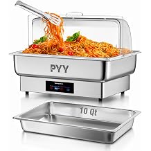PYY Electric Chafing Dish for Buffet - 400W Stainless Steel Electric Buffet Servers and Warmers, Digital Touch Control for Parties Buffet Catering One Full Size Pan