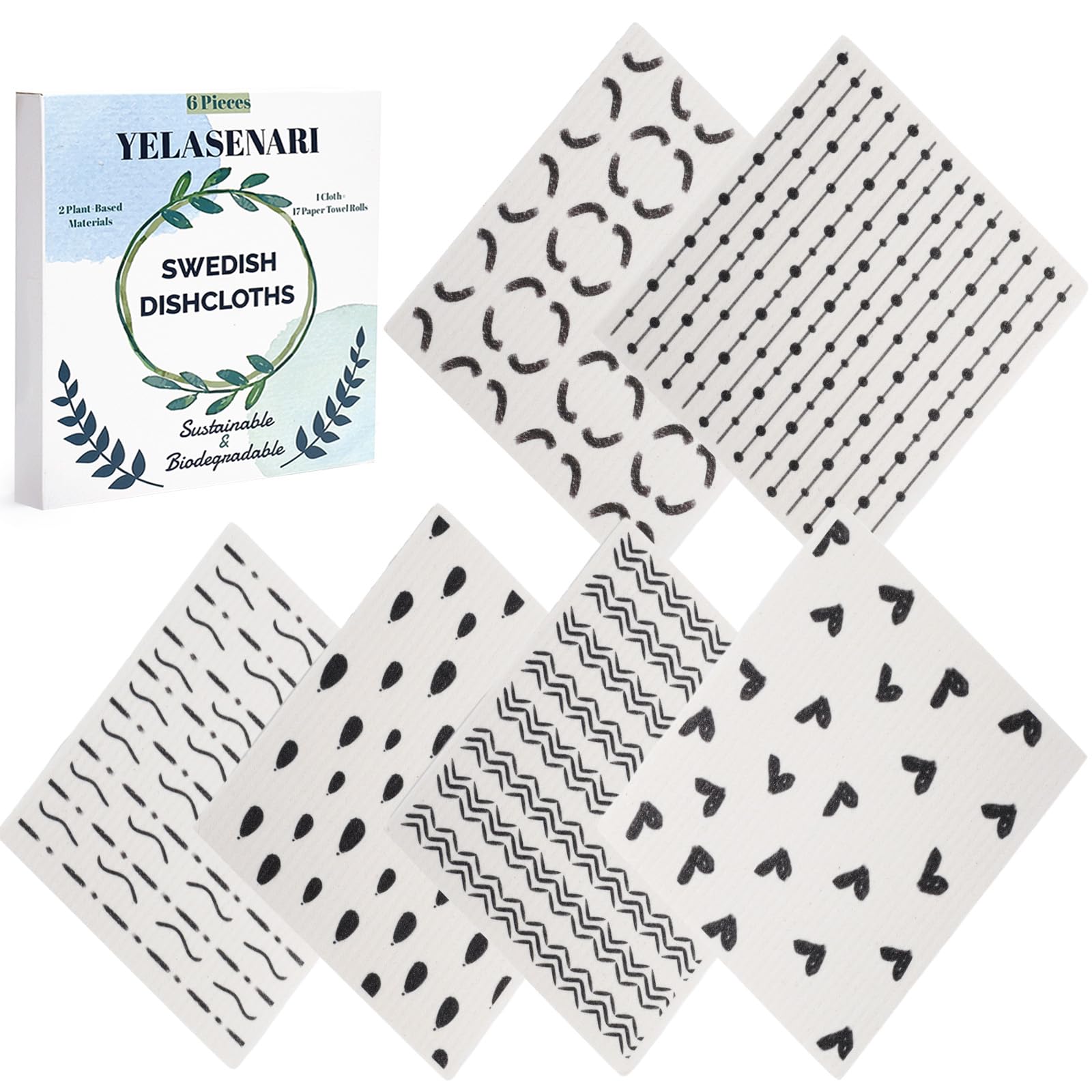 Yelasenari Swedish Dishcloths for Kitchen Reusable 6 Pack Kitchen Towels No Odor Quick-Drying Papaya Reusable Paper Towels Reusable Paper Towels Washable for Countertop Sink Kitchen Geometry