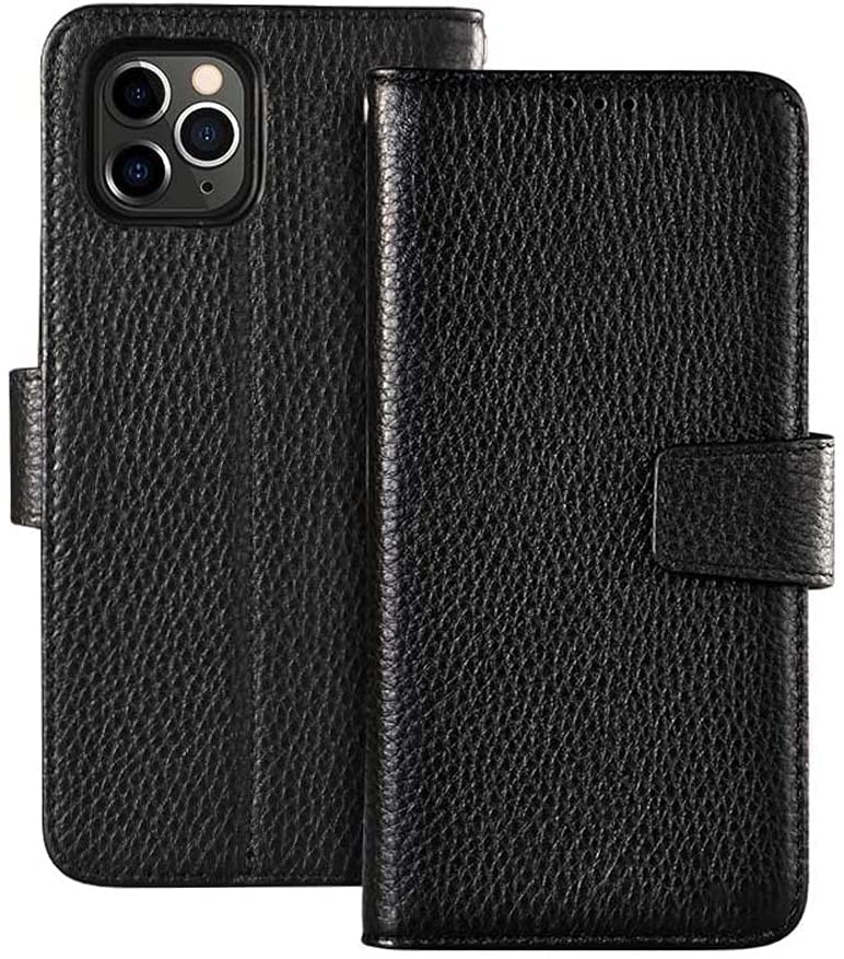 Housse antichoc iPhone 11 Pro Max rabat cuir Lychee et fonction portefeuille intégrée