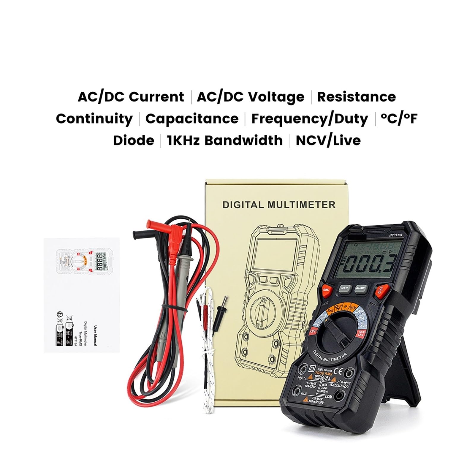Multimetr Cyfrowy Auto Zakres Szybko Dokładnie Mierzy Multimetro 1000V 10A AC DC Ohm NCV Miernik Temperatury Napięcia Na Żywo Bezpieczny, Praktyczny, DokłAdny